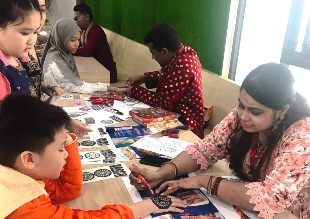 Deepavali henna hand painting activity at GAIS international school